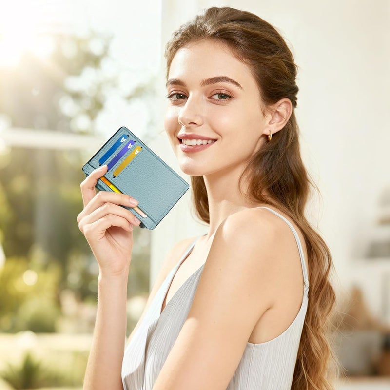 Tipmile Credit Card Holder for Women Slim Minimalist Front Pocket RFID Blocking Wallet Small Compact Card Case with ID Window, Powder Blue - Image 4